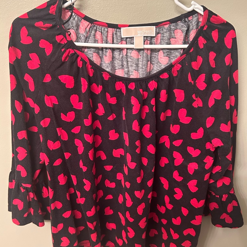 Michael Kors Black Blouse with Red Heart like Pattern